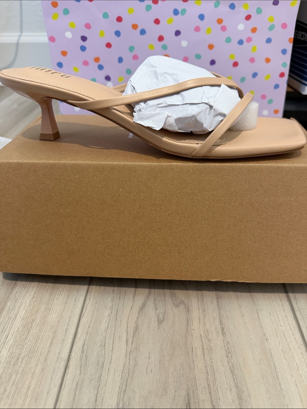 Women’s Nude Strappy Kitten Heel Slide